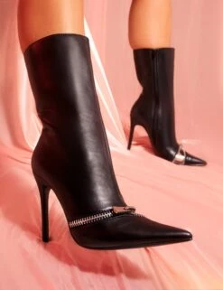 Pitstop Black Pu Zip Detail Pointed Toe Stiletto Heel Ankle Boots 13 Pitstop Black Pu Zip Detail Pointed Toe Stiletto Heel Ankle Boots -LoafLuxe Shop 5.jpgflip
