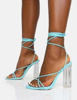 Clara Blue Pu Strappy Lace Up Round Toe Clear Perspex Heels -LoafLuxe Shop 5 04a4a8a0 0ada 49fe a5ee 315f1b5f4a15