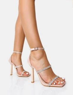 Niko Nude Satin Diamante Barely There Square Toe Stiletto Heels -LoafLuxe Shop 6 27159e5a 7799 43a8 9122 4dc5b78d2b56