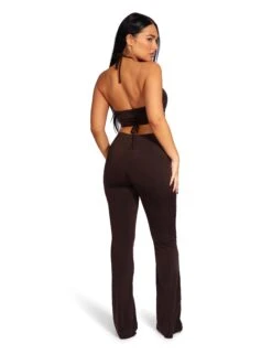 Loop Ruched High Waist Split Trousers Chocolate -LoafLuxe Shop 771A00101Feb232017