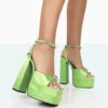 Frozen Lime Satin Sparkly Diamante Strap Open Toe Block Platform Heels -LoafLuxe Shop 771A0076