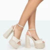Mia Ecru Satin Pearl Open Toe Block Platform Heels -LoafLuxe Shop 771A0145