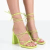 Coco Lime Grain Square Toe Strappy Lace Up Block Heels -LoafLuxe Shop 771A0265