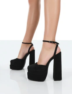 Moonchild Wide Fit Black Faux Suede Closed Toe Statement Platform Block Heels -LoafLuxe Shop 771A0353