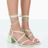 Mabel Wide Fit Mint PU Ankle Tie Mid Block Heeled Sandals -LoafLuxe Shop 771A0427