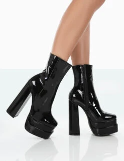 Supine Wide Fit Black Patent Chunky Platform High Heeled Ankle Boots Block 8 Supine Wide Fit Black Patent Chunky Platform High Heeled Ankle Boots Block -LoafLuxe Shop 771A0446