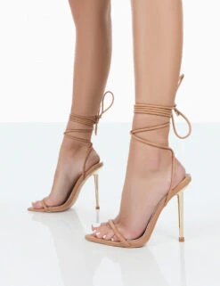 Look Back Nude Pu Pointed Toe Lace Up Stiletto Heels -LoafLuxe Shop 771A0465