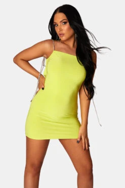 Diamante Extreme Strap Slinky Mini Dress Lime -LoafLuxe Shop 771A0541 289d175a 4ab2 4f79 a8e1 c2a4e176336c