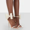Zeal Off White Satin Strappy Bow Ankle Detail Stiletto Heels -LoafLuxe Shop 771A0652