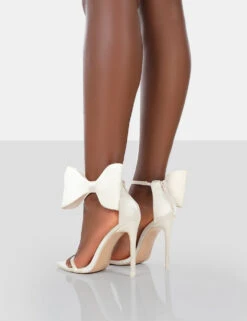 Zeal Wide Fit Off White Satin Strappy Bow Ankle Detail Stiletto Heels -LoafLuxe Shop 771A0653 0733470a 6285 4743 88d5 c37628878ca1