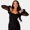 Feather Trim Mesh Shrug Black -LoafLuxe Shop 771A0701