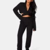 Wrap Front Cropped Blazer Black -LoafLuxe Shop 771A0709