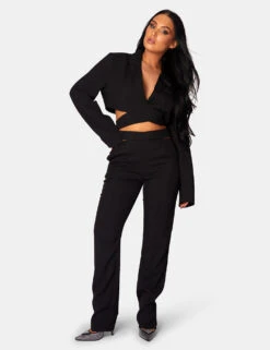 Wrap Front Cropped Blazer Black