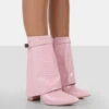 Fyre Baby Pink Croc Pointed Toe Block Heeled Ankle Boots -LoafLuxe Shop 771A0744