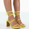 Misha Lime Square Toe Strappy Lace Up Thin Block Heels -LoafLuxe Shop 771A0808