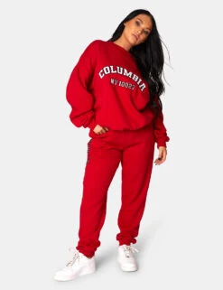 Oversized Columbia Embroidered Slogan 90S Joggers Red -LoafLuxe Shop 771A0812 9fe1103b cc7b 413a acf0 8a2c3a6d8d3d