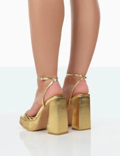 Boujee Gold Metallic Square Toe Strappy Block Heels -LoafLuxe Shop 771A0847
