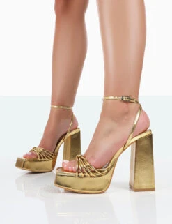 Boujee Gold Metallic Square Toe Strappy Block Heels -LoafLuxe Shop 771A0848