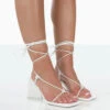 Atlas White Patent Square Toe Lace Up Flared Mid Block Heeled Sandals -LoafLuxe Shop 771A0869