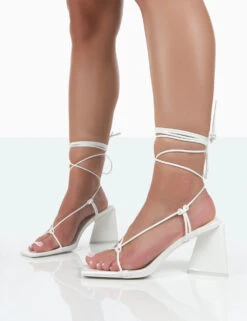 Atlas White Patent Square Toe Lace Up Flared Mid Block Heeled Sandals 9 Atlas White Patent Square Toe Lace Up Flared Mid Block Heeled Sandals -LoafLuxe Shop 771A0871 Copy
