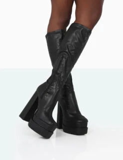 Passive Black PU Square Toe Platform Block High Heel Over The Knee Boots -LoafLuxe Shop 771A0977 355afbeb 0761 47f4 b81a 8ea68d5f1844