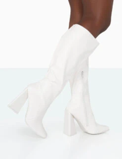 Senna Wide Fit Ecru PU Knee High Heeled Boots -LoafLuxe Shop 771A0986 2e0dee51 d6b2 46ef 8929 a43b6728ac01