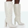 Posie Wide Fit Ecru Croc Knee High Block Heel Boots -LoafLuxe Shop 771A0992