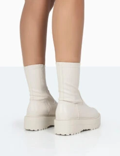 Auden Wide Fit White Chunky Sole Ankle Boots -LoafLuxe Shop 771A1097