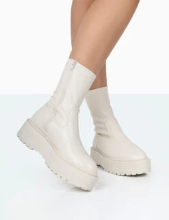 Auden Wide Fit White Chunky Sole Ankle Boots -LoafLuxe Shop 771A1098