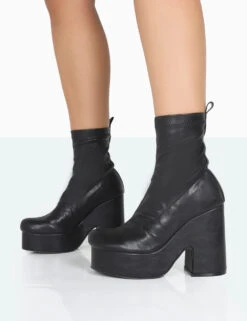 Trix Black Stretch PU Platform Ankle Boots -LoafLuxe Shop 771A1119 76e50a8e f0bd 4fe5 8027 39352ac87c82