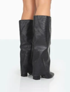 Zendaya Wide Fit Matt Black Croc Pointed Toe Knee High Boots 9 Zendaya Wide Fit Matt Black Croc Pointed Toe Knee High Boots -LoafLuxe Shop 771A1125 0f4895ae dffb 4f30 82c9 1e4622b4e6fa