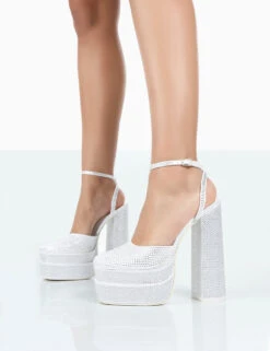 Moonchild Wide Fit White Diamanté Satin Closed Toe Statement Platform Block Heels -LoafLuxe Shop 771A1130 36225922 fa5d 4a6c 9869 b79ce316ebf2