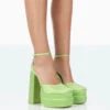 Moonchild Lime Sparkly Diamanté Satin Closed Toe Statement Platform Block Heels -LoafLuxe Shop 771A1133