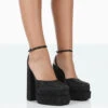 Moonchild Black Sparkly Diamanté Satin Closed Toe Platform Block Heels -LoafLuxe Shop 771A1141