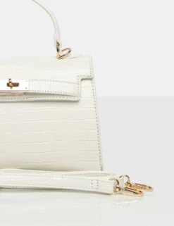 The Maddyson White Patent Croc One Handle Mini Tote Bag -LoafLuxe Shop 771A1492