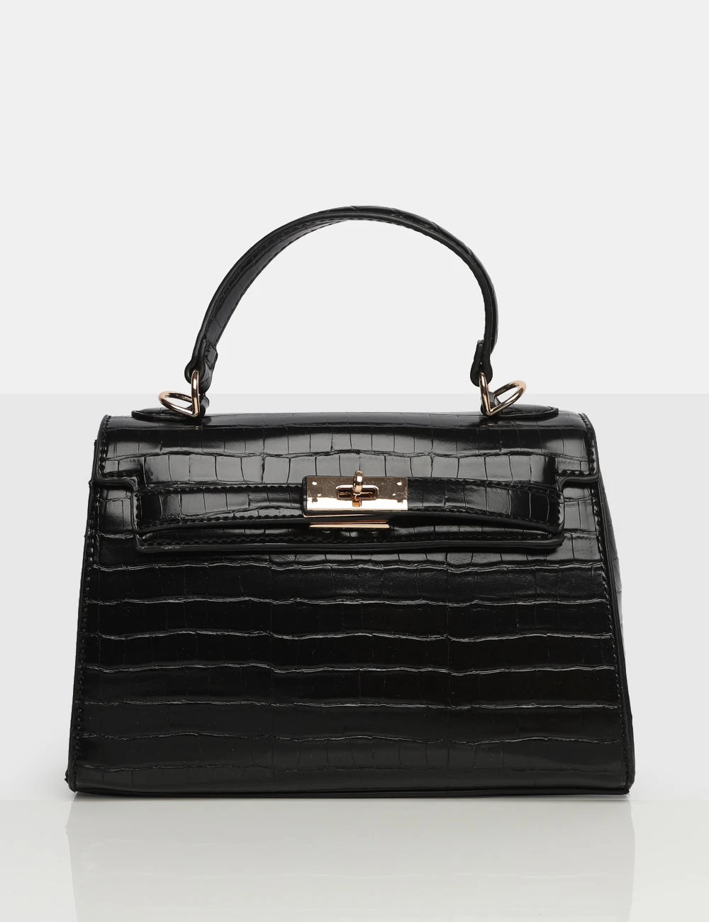 The Maddyson Black Patent Croc One Handle Mini Tote Bag 3 The Maddyson Black Patent Croc One Handle Mini Tote Bag