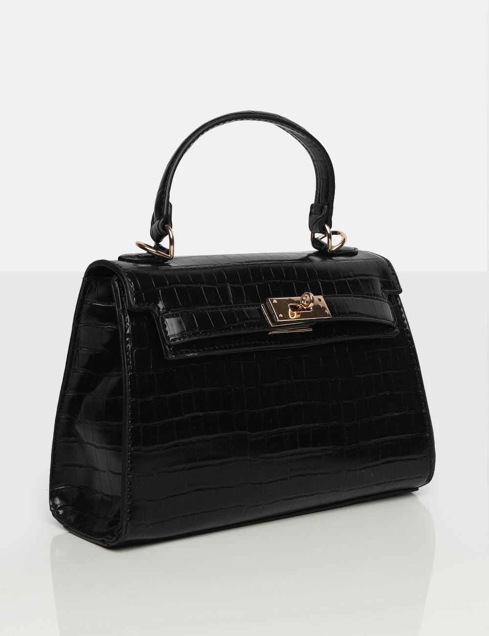 The Maddyson Black Patent Croc One Handle Mini Tote Bag 4 The Maddyson Black Patent Croc One Handle Mini Tote Bag - Image 2