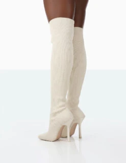 Bubbles White Knitted Wide Fit Square Toe Over The Knee Stiletto Boots -LoafLuxe Shop 771A1517 f00e1356 8ffc 41b4 9c5d c2a656fba0f9