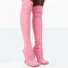 Bubbles Pink Knitted Wide Fit Square Toe Over The Knee Stiletto Boots -LoafLuxe Shop 771A1535 093271c9 066b 4ca2 9960 44d922443e54