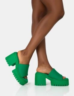 Sabeena Green Chunky Mule Round Toe Mid Heel Sandals -LoafLuxe Shop 771A1537 9f3a3622 f55a 409b 9a19 b263a554f53d