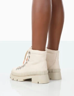Hike There Bone Pu Lace Up Chunky Sole Winter Boots -LoafLuxe Shop 771A1545