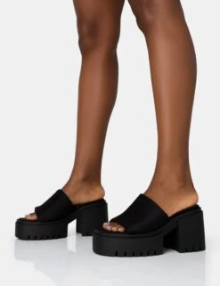 Sabeena Black Chunky Mule Round Toe Mid Heel Sandals -LoafLuxe Shop 771A1545 71552262 1dcb 4d8c b416 f851d12ee835