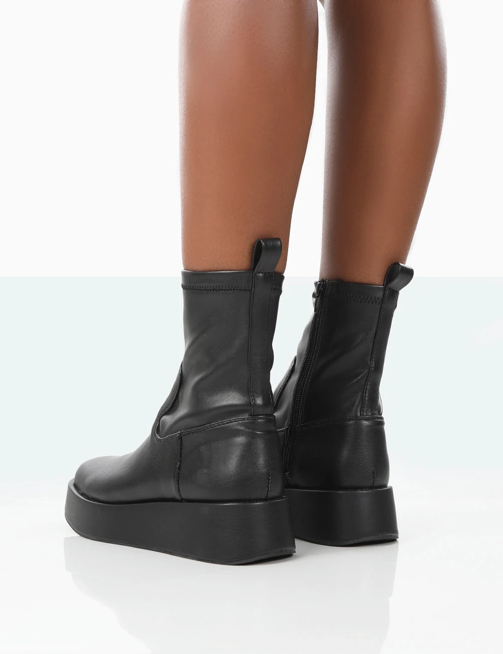 Not Okay Black Pu Chunky Sole Platform Sock Ankle Boots 4 Not Okay Black Pu Chunky Sole Platform Sock Ankle Boots - Image 3