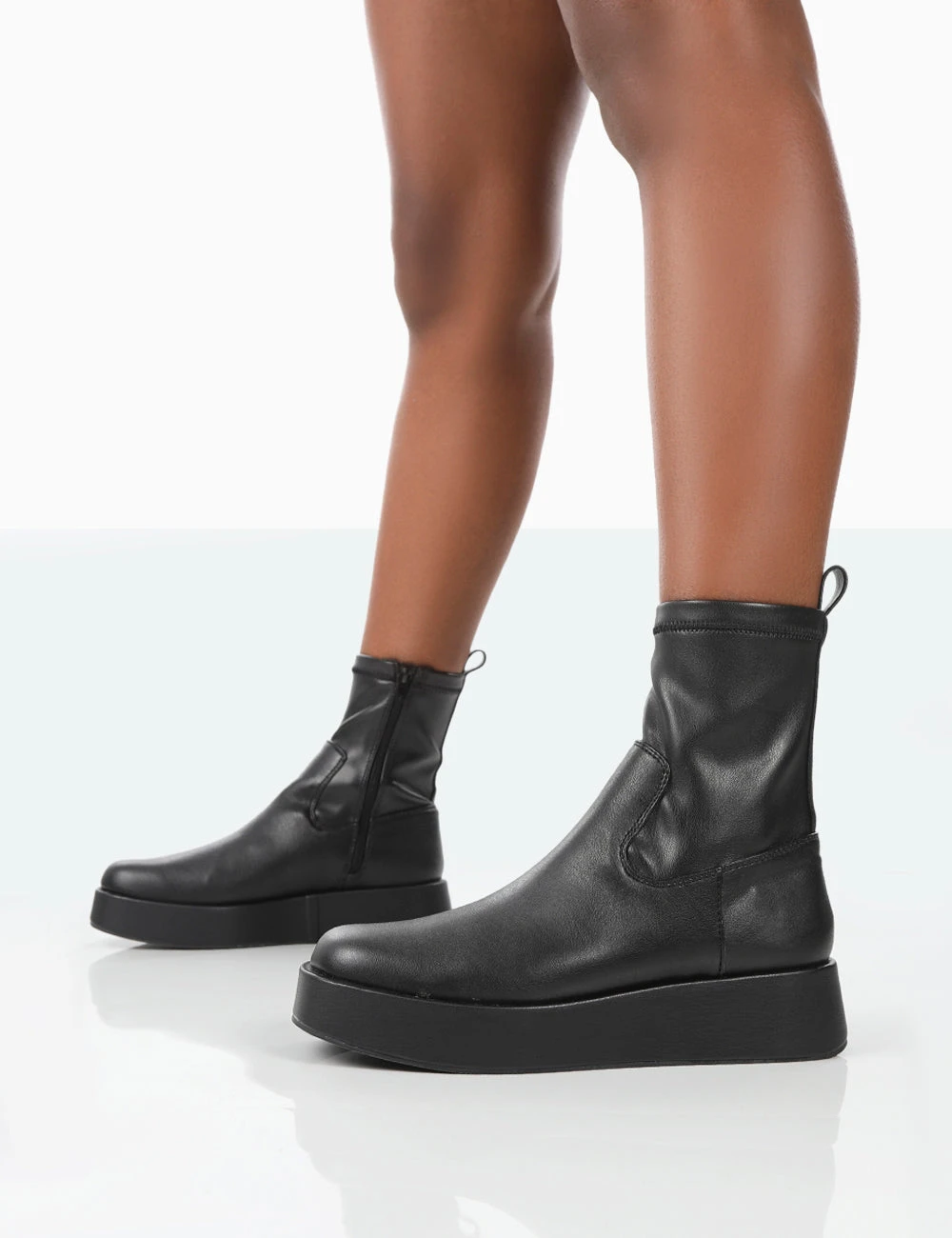Not Okay Black Pu Chunky Sole Platform Sock Ankle Boots 5 Not Okay Black Pu Chunky Sole Platform Sock Ankle Boots - Image 4