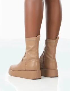 Not Okay Nude Pu Chunky Sole Platform Sock Ankle Boots -LoafLuxe Shop 771A1579
