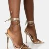 LOOK BACK WIDE FIT GOLD METALLIC POINTED TOE LACE UP STILETTO HEELS -LoafLuxe Shop 771A1595