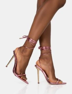 Look Back Pink Metallic Pointed Toe Lace Up Gold Stiletto Heels 9 Look Back Pink Metallic Pointed Toe Lace Up Gold Stiletto Heels -LoafLuxe Shop 771A1598