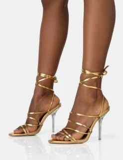 Nobu Gold Lace Up Round Toe Perspex Stiletto Heels -LoafLuxe Shop 771A1605