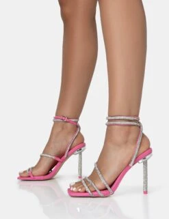 Clueless Pink Strappy Square Toe Diamante Heels -LoafLuxe Shop 771A1622