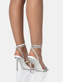 Clueless White Strappy Square Toe Diamante Heels -LoafLuxe Shop 771A1628